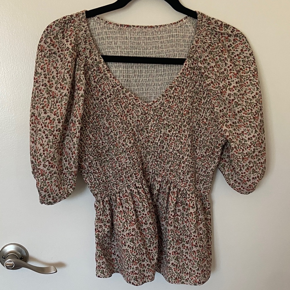 Floral V-Neck Smocked Top